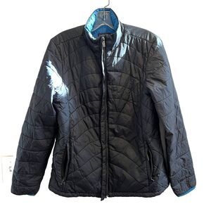 Lands End Black Puffer Quilted Jacket Mock Neck Womens M Gorpcore Outdoor Hiking